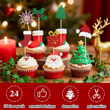 24 vánočních ozdob na muffiny, Vánoční tipy na zdobení dortů, Vánoční špízy na dorty v 6 designech,