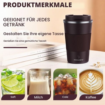 Termohrnček MOMSIV, izolovaný hrnček, 13 oz/380 ml, protišmykový cestovný hrnček z nerezovej ocele,