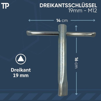 Trojhranný klíč - průměr 19 mm - M12 - Klíč na sloupky závor - 3stranný klíč/hasičský klíč - DIN