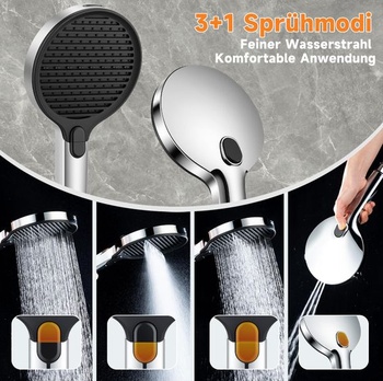 Ronvie Samočisticí sprchová hlavice velká XXL se 4 proudy, chromovaná 140 mm kulatá
