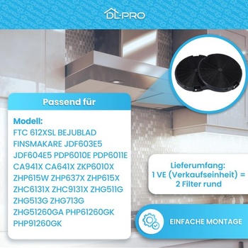 DL-pre 2 x filter s aktívnym uhlím Ø155 mm pre AEG Electrolux 405509371/2 4055093712 EFF75 Beko