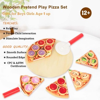 Drevená sada na pizzu WOODENFUN, do kuchyne, obchodu, pre vzdelávacie hranie rolí pre deti od 3 rokov