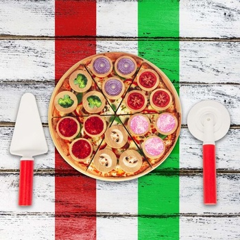 Drevená sada na pizzu WOODENFUN, do kuchyne, obchodu, pre vzdelávacie hranie rolí pre deti od 3 rokov
