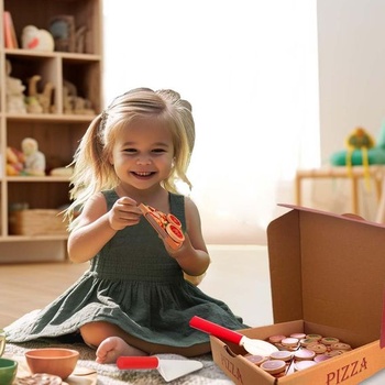 Dřevěná sada na pizzu WOODENFUN, do kuchyně, obchodu, pro vzdělávací hraní rolí pro děti od 3 let
