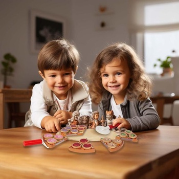 Drevená sada na pizzu WOODENFUN, do kuchyne, obchodu, pre vzdelávacie hranie rolí pre deti od 3 rokov