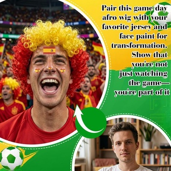 Parochne PLULON Španielske afro pre futbalových fanúšikov, národná vlajka červená a žltá, kučeravé,