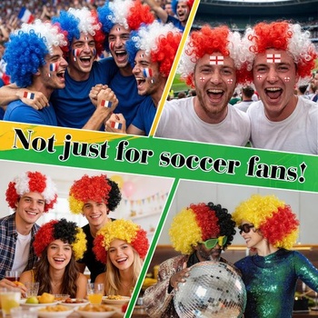 Paruky PLULON Španělské afro pro fotbalové fanoušky, národní vlajka červená a žlutá, kudrnaté,