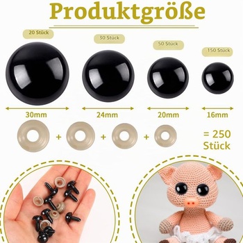 Bezpečnostné oči UPINS pre háčkované zvieratká, 500 kusov 16-30 MM plastové 16-30 MM