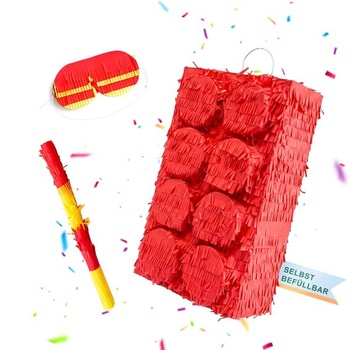 Stavebnica Relaxdays Pinata s tyčou a maskou, párty pinata pre deti, červená