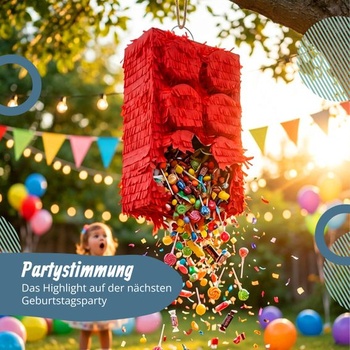 Stavebnica Relaxdays Pinata s tyčou a maskou, párty pinata pre deti, červená
