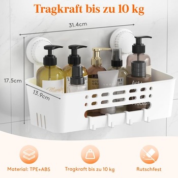 Kúpeľňová polica Lifewit s prísavkou, sprchový košíček, bez nutnosti vŕtania, veľká, 1 kus, 31,4 cm