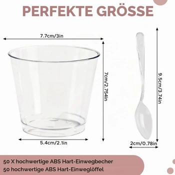 Sada 50 dezertních kelímků s 50 lžičkami, 200ml dezertní kelímky