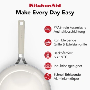 Panvica KitchenAid 24 cm/3,1 l, keramická nepriľnavá, vhodná na indukciu, čierna.