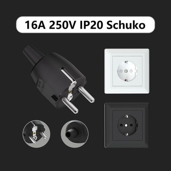 Zástrčky Schuko, 3 kusy, 250 V 16 A, napájacie zástrčky s odľahčením ťahu, zástrčka s ochranným