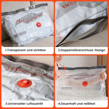 Vakuové sáčky na oblečení s bezdrátovou vakuovou pumpou, 12 kusů (4 velké 60x50cm, 4 střední
