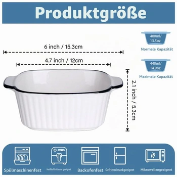 Keramické zapekacie misky, sada 4 ks – štvorcová lasagnová miska do fritézy s objemom 400 ml,