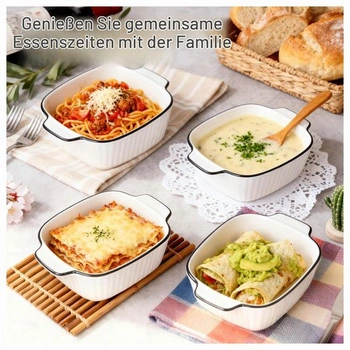 Keramické zapekacie misky, sada 4 ks – štvorcová lasagnová miska do fritézy s objemom 400 ml,