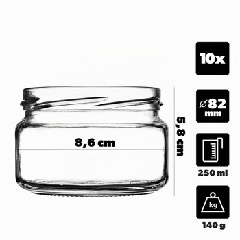 KADAX 10dílná sada 250ml TO82 sklenic na lesní džem, zavařovacích sklenic, skladovacích sklenic,