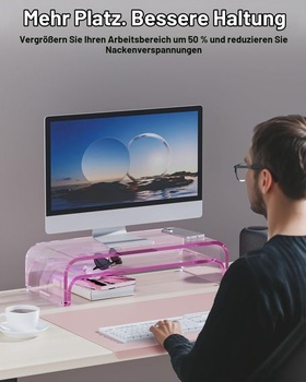Akrylový stojan na monitor, sada 2 kusů, 2úrovňový modulární stojan na obrazovku, stojan na monitor