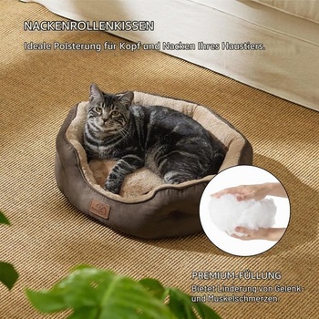 BEDSURE Prateľný okrúhly pelech pre mačky, 51x48x15cm, hnedý, D 51 x Š 48 x V 15 cm