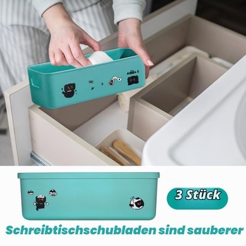Sada 3 úložných boxů s víky, plastové úložné boxy, zelená, modrá a oranžová