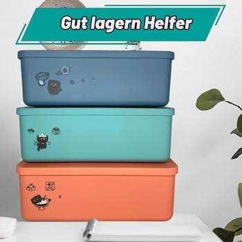Sada 3 úložných boxů s víky, plastové úložné boxy, zelená, modrá a oranžová