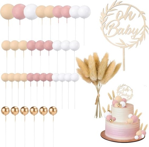 Yamitora Balení 49 kusů Oh Baby Cake Topper Dřevo, Oh Baby Cake Topper Dekorace na dort pro