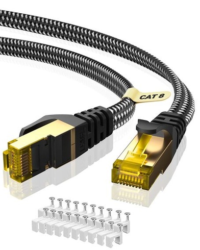 ARISKEEN Cat 8 ethernetový kabel 6M, Cat8 opletený plochý vysokorychlostní (40 Gbps 2000 Mhz/s)