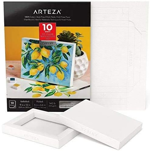 Akvarelový papírový polštářek Arteza, skládací papír pro umělce na plátno, 5 x 6,5 palce, 10 listů,