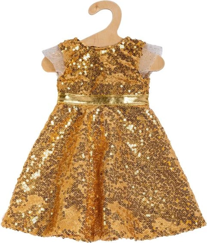 Heless 2330 - Ropa para muñecas en diseño Goldstar, Vestido con Lentejuelas Doradas y cinturón para muñecas y Peluches de 35 a 45 cm