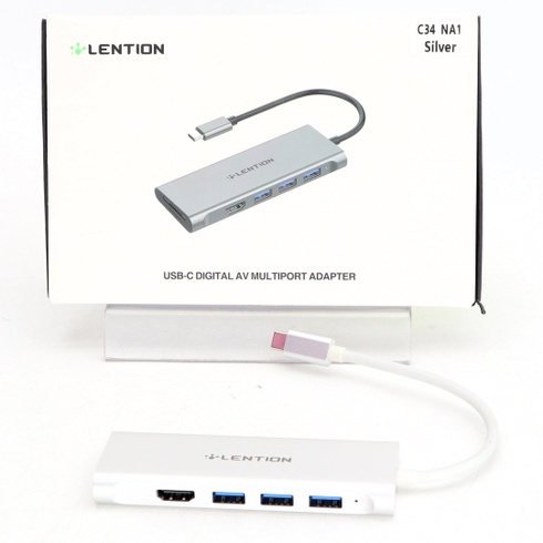USB rozbočovač Lention, 8v1, šedý