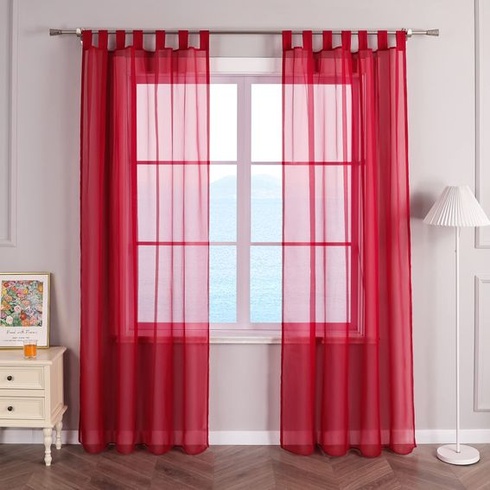 ESLIR závěsy s poutky, okenní závěsy, transparentní smyčkové závěsy, voál, červený, š x v 140 x 225