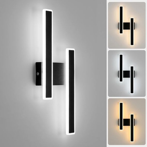 DELIPOP Vnitřní LED nástěnné svítidlo, 32W 4000LM Moderní černá nástěnná lampa, 3barevná nástěnná