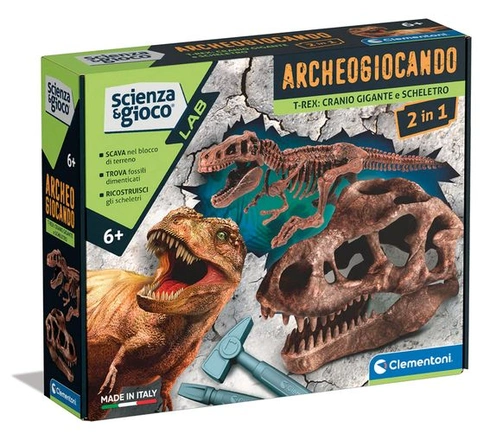 Clementoni-Scienza Archeogiocando-Dig Trex 2v1-dinosauri, fosílie na vykopanie a zostavenie, sada pre