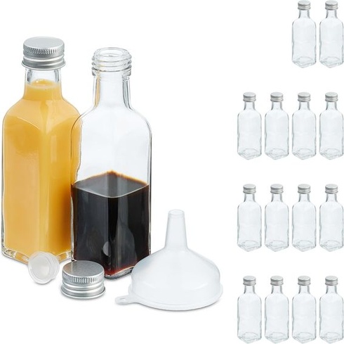 Relaxdays malé lahvičky, sada 16, 100 ml, skleněné lahvičky na plnění, šroubovací uzávěr a korek,