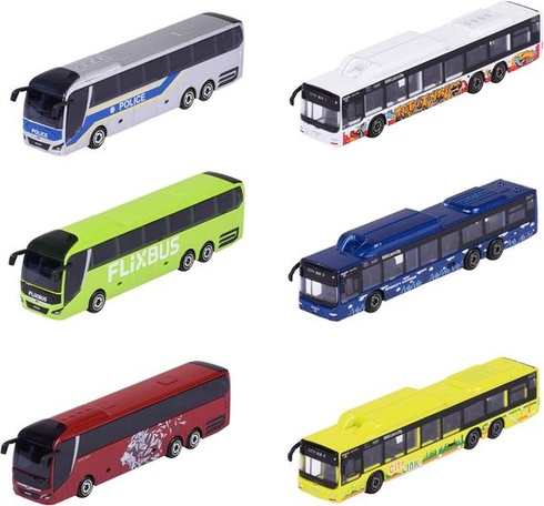 Majorette 212053159 Městský autobus – Hračka autobus s volnoběžkou a odpružením, kovová karoserie,