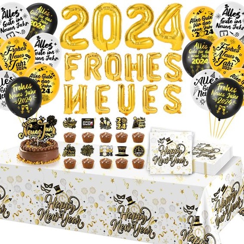 HOWAF 2024 Šťastný Nový Rok Latexové balónky Fóliové balónky Nový rok Ubrusy Zavírače dortů pro