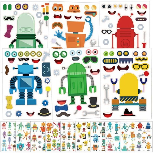 Qpout 24 listov Vyrobte si robota Nálepky a 10 listov Nálepky na tetovanie robota pre deti, vytvorte