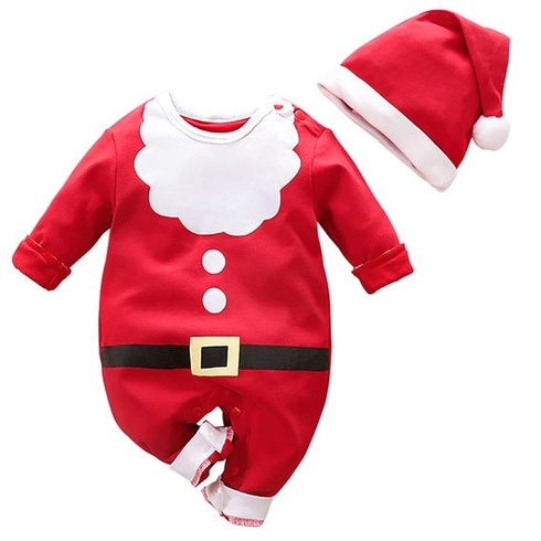 Baby Romper Vánoční Vánoční outfit, Romper Boy Girl, Novorozený Santa Elf Spací overal s kloboukem