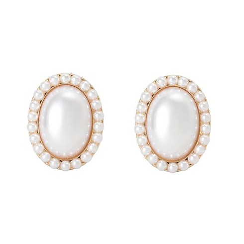 Perlové náušnice pro ženy Oválné náušnice pozlacené 14K zlatem Zinková perla (bílá)