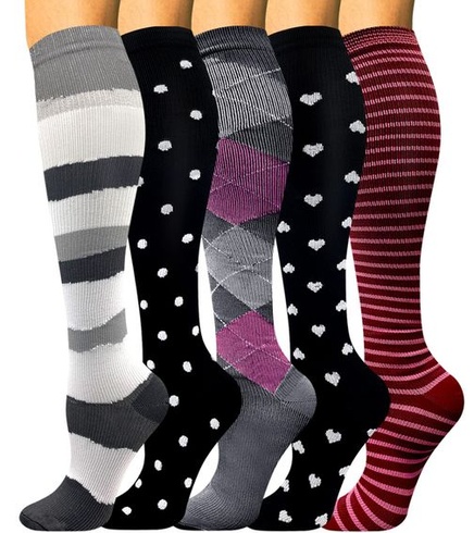 TNNZEET 5 párů kompresních ponožek pro muže a ženy Podpůrné ponožky pro sport Běh Létání 5 párů