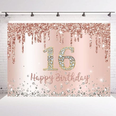 INRUI Rose Gold Happy 16th Birthday Photo Background Girls Sladké šestnáct let staré narozeninové