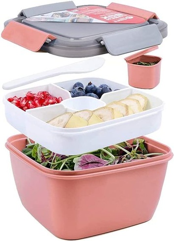Greentainer Nádoba na šalát Nádoba na obed Bento Box na obed, 3 priehradky na šalát a desiaty,