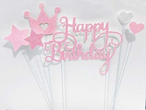 AILEXI Handmade 6 Counts Glitter Cake Decorating Toppers na cupcaky a zmrzlinu - Happy Birthday
