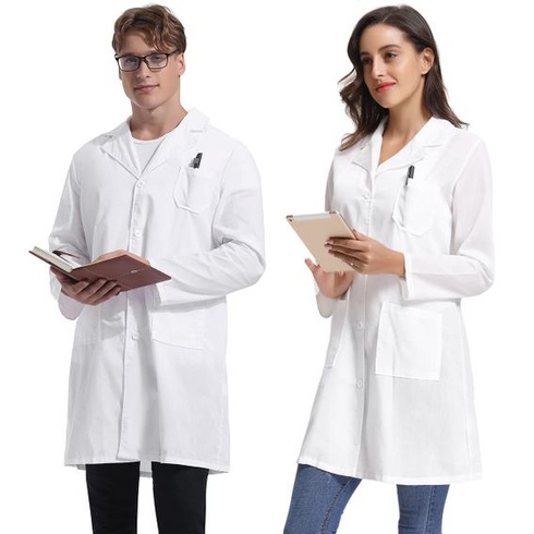 Gyabnw Pánský bílý pracovní laboratorní plášť Unisex profesionální bavlněný lékařský plášť Top