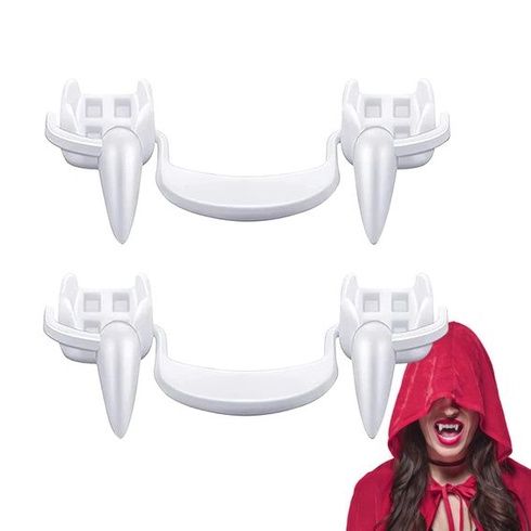 2 páry halloweenských upířích zubů, zasouvací opakovaně použitelné cosplay rovnátka Hororové