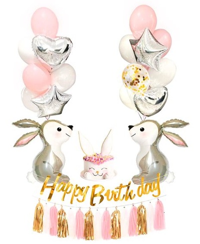 Rain Decoration Happy Birthday Ružový králik Zvieratká Detská narodeninová dekorácia Dekorácie k