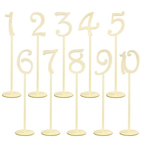 NUOLUX 1-10 Wooden Table Numbers Dřevěný Shape Table Numbers Stick Base Set pro svatební oslavu