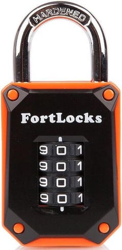 FortLocks – oranžový uzamykateľný zámok, 4 číslice, tvrdená nerezová oceľ, odolný voči vode a