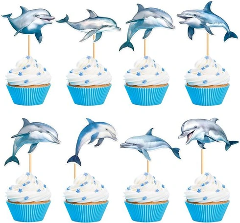 Blumomon 28ks Dolphin zatvárače na cupcaky Jungle Safari Animals Dekorácia tort Zvieratká Figúrky na